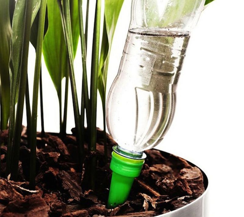 These rain cloud watering devices water the plants from artificial raindrops falling from the cloud reservoirs above the plants